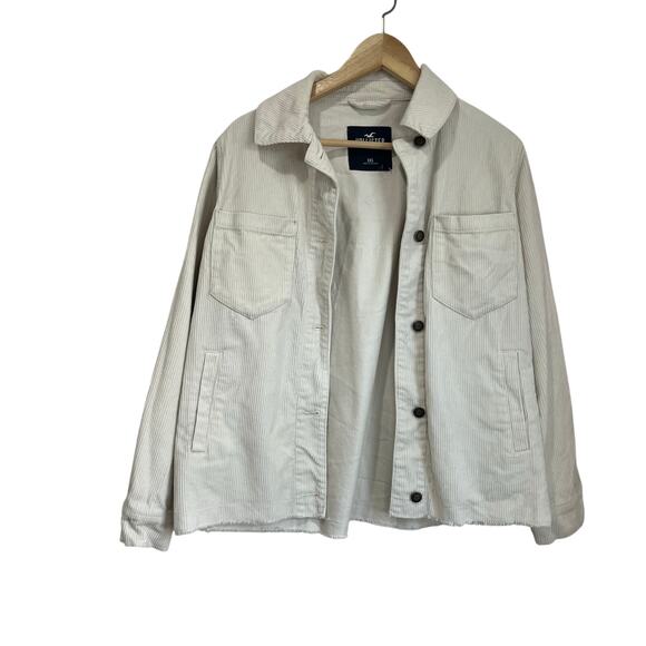 Hollister Off White Corduroy Button Front Utility Shacket Size XXS 100% Cotton - Picture 2 of 7